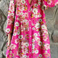 Women's Floral Art Print Cotton and Linen Shirt Dress