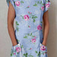 Women's Elegant  Rose Floral Cotton and Linen Dress