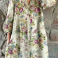 Women's Elegant Simple Floral Pattern Shirt Style Cotton and Linen Dress