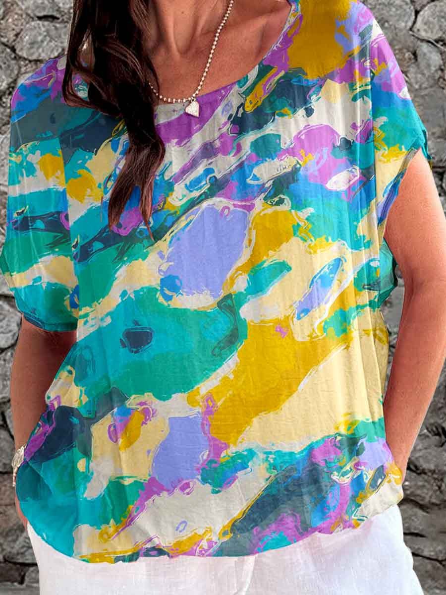 Women's Art Color Brushstroke Paint Pattern Top