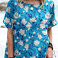 Women's Elegant Simple Floral Pattern Round Neck Cotton and Linen Top