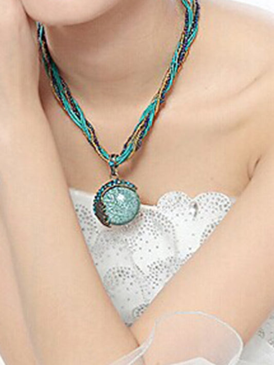 Bohemian Beaded Ethnic Style Necklace, Retro Necklace Women's Short Necklace Sweater Chain