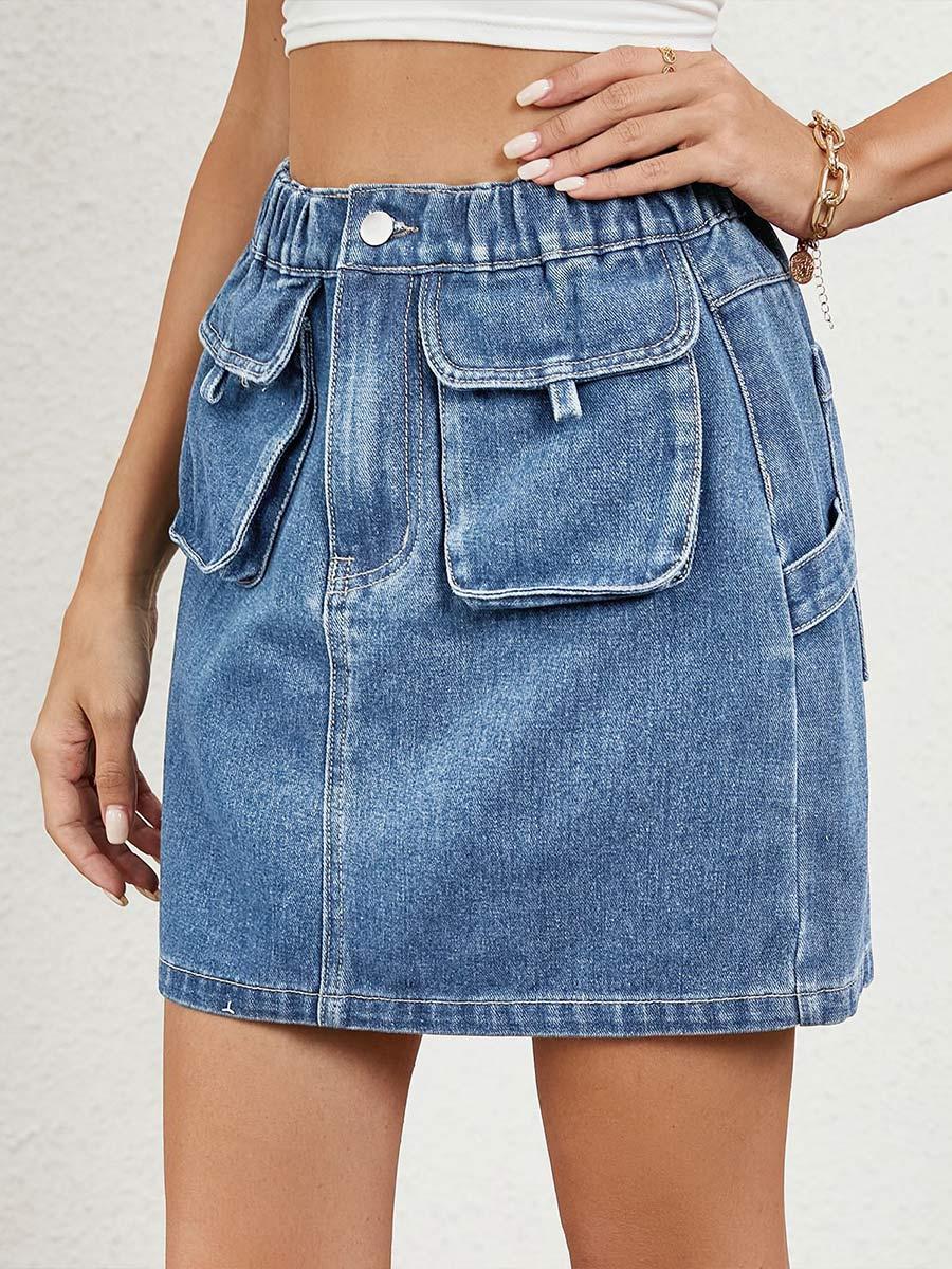 Women's Distressed Elastic Waist Denim Skirt