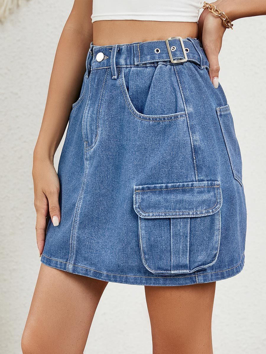 Women's Distressed Adjustable Waist Denim Skirt