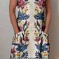 Women's Art Geometric Floral Pattern Round Neck Cotton and Linen Dress