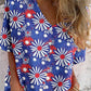 Women's Independence Day Color Floral Pattern Shirt Style Cotton and Linen Top