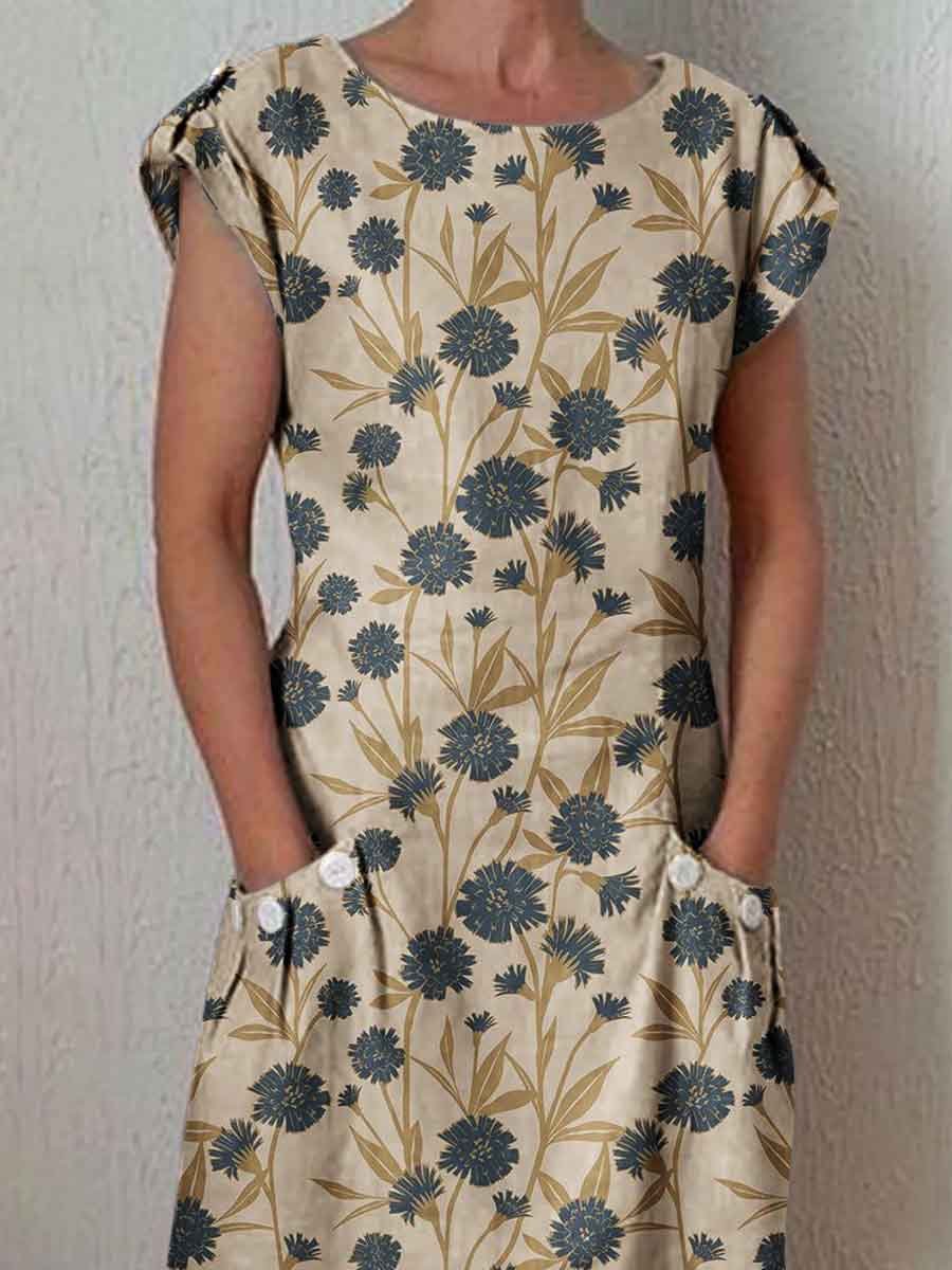 Women's Elegant Floral Pattern Crew Neck Dress