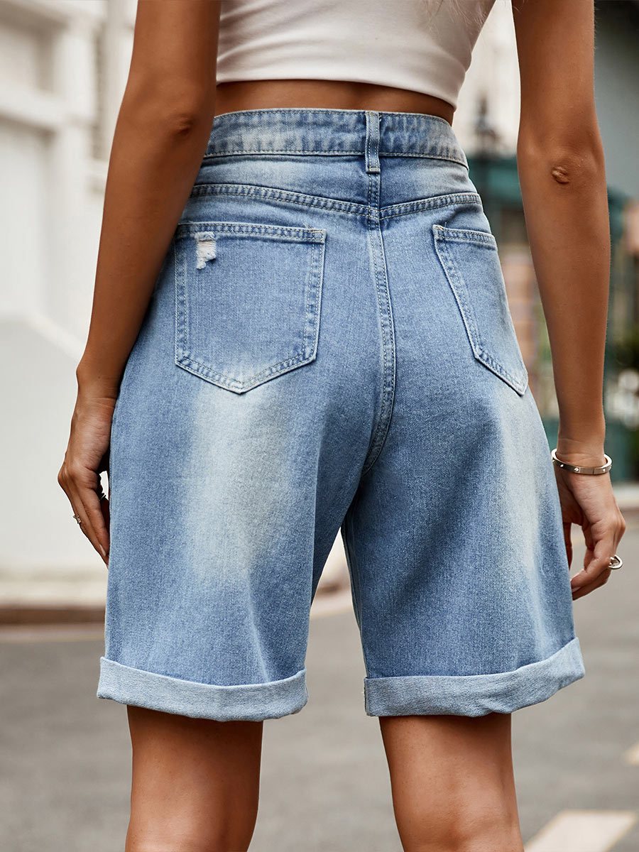 Ripped Hemmed Denim Shorts