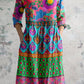 Women's Ethnic Floral Geometric Pattern V-neck Cotton Dress