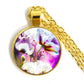 Stylish Poppy Pattern Glass Round Gold Necklace