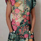 Women's Simple Elegant Decorative Floral Pattern Round Neck Cotton and Linen Dress