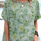 Women's Elegant Floral Cotton and Linen Top