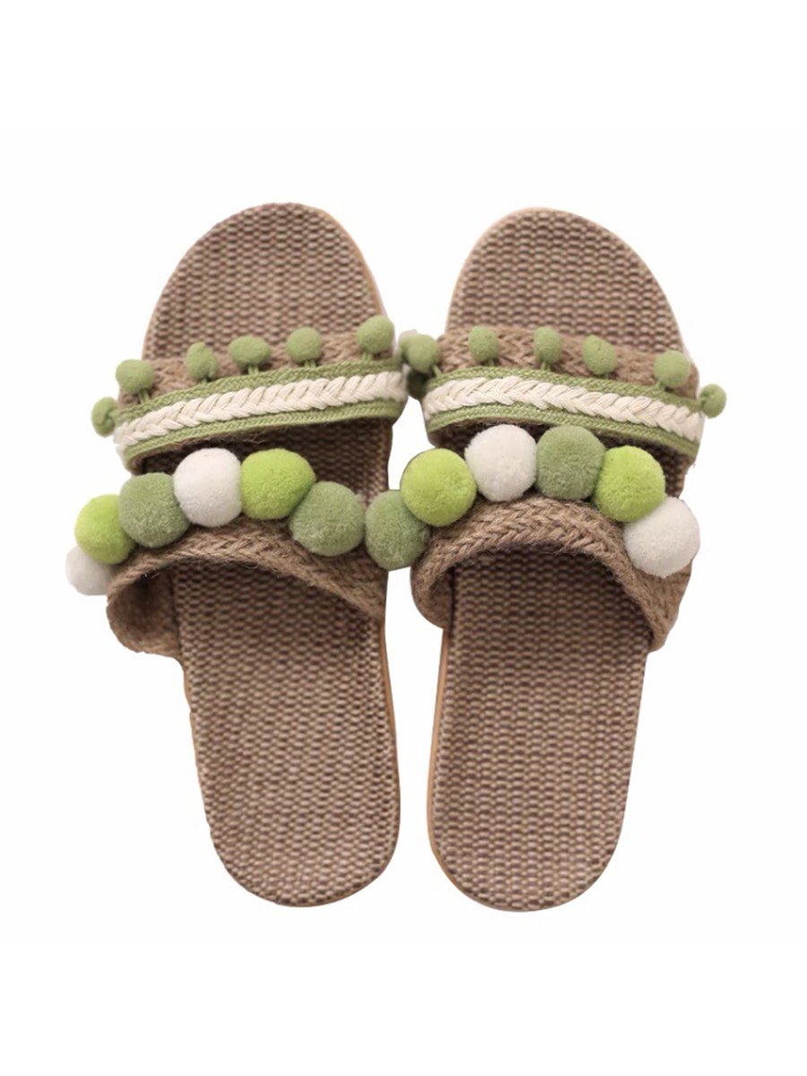 Women's Linen Straw Slippers