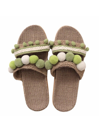 Women's Linen Straw Slippers