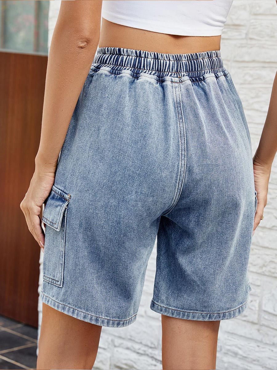 Women's Distressed Lace-up Elastic Waist Denim Shorts