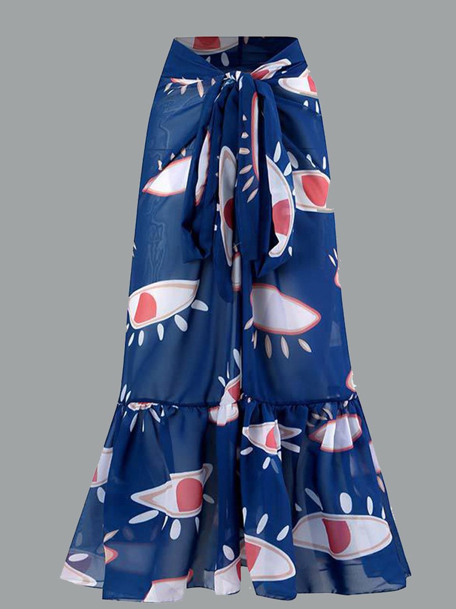 Women's Swimsuit Retro Printed Chiffon Maxi Skirt