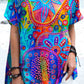 Women's Artistic Colorful Geometric Pattern Linen Top