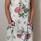 Women's Elegant Floral Pattern Round Neck Cotton and Linen Dress