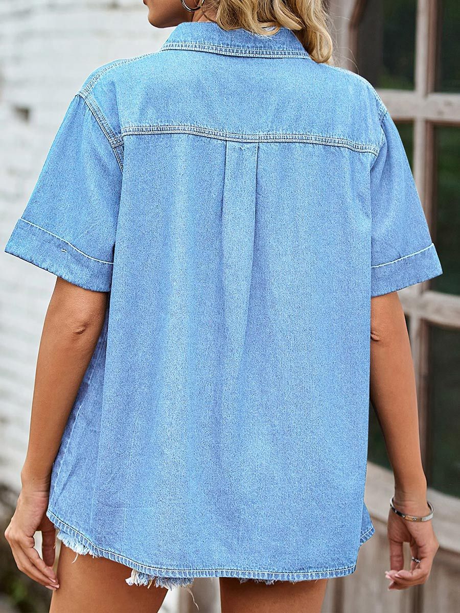 Women's thin denim short sleeve shirt