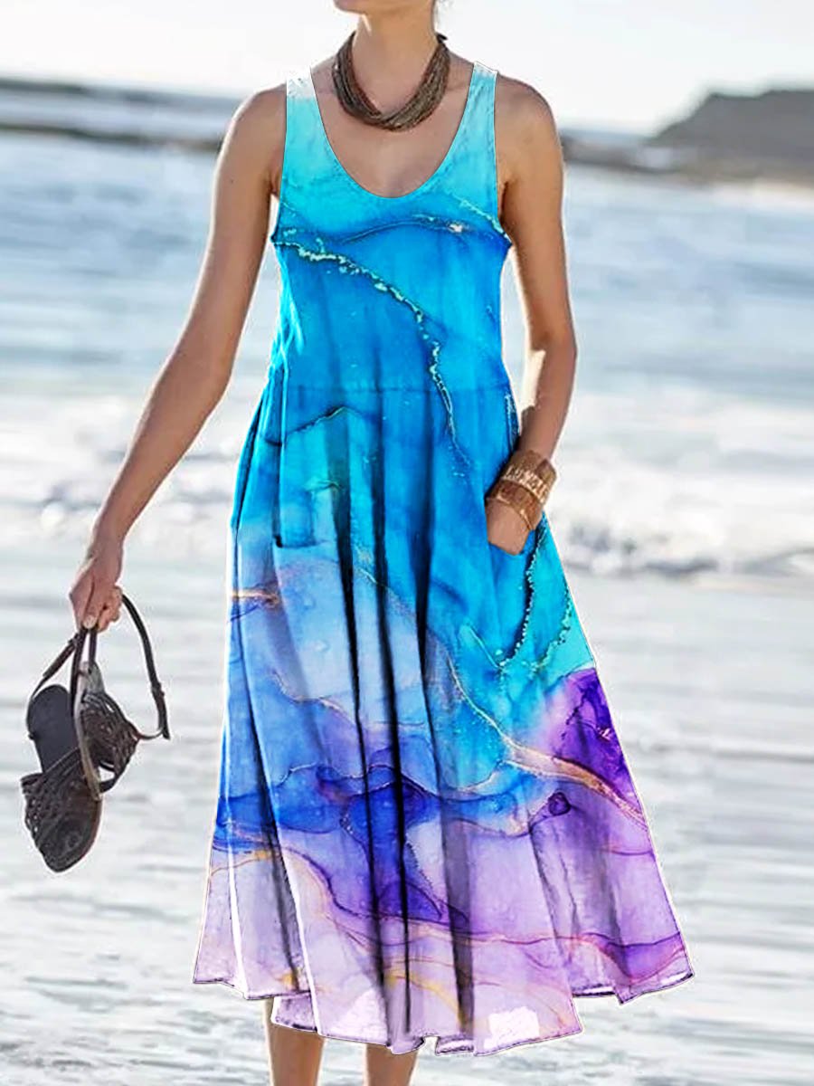 Women's Vest Splashing Ink Printed Pattern Vacation Wind Dress