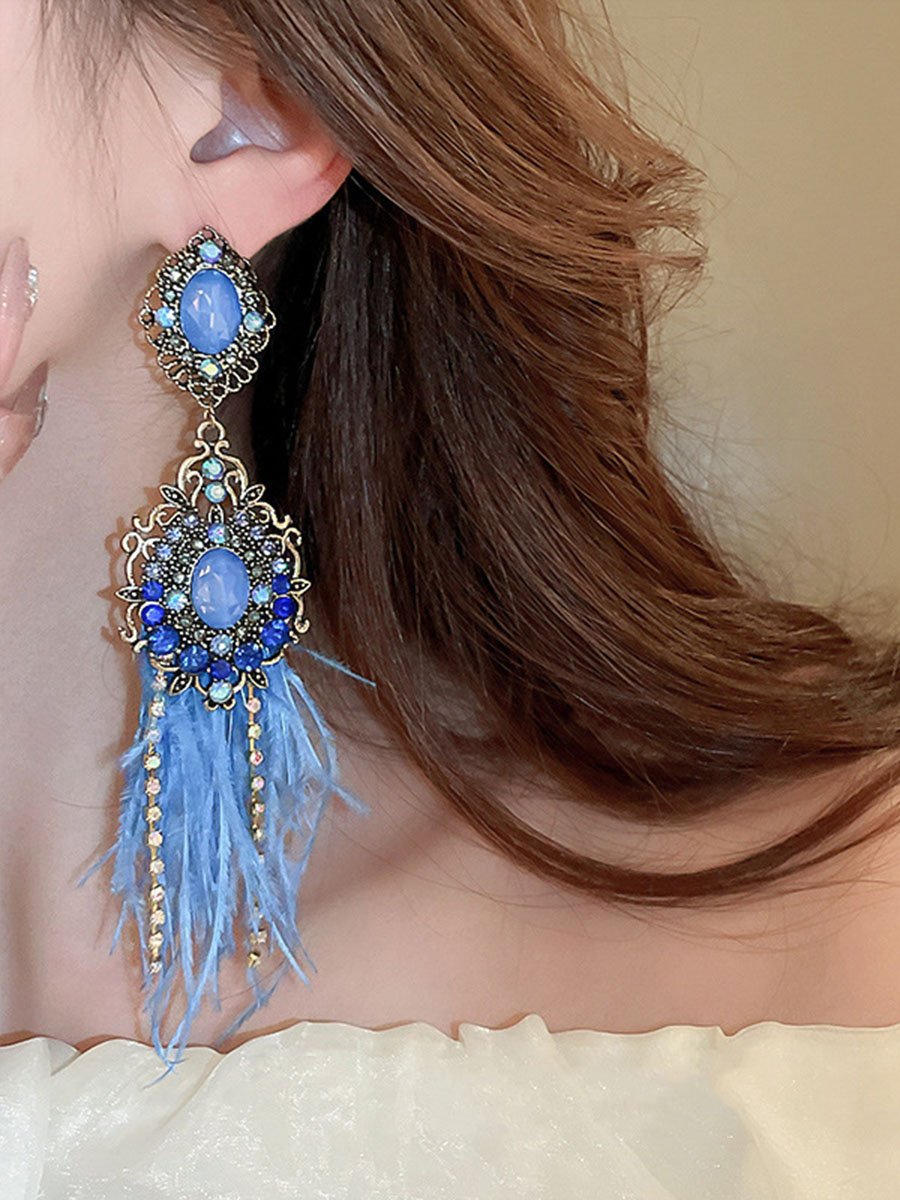 Boho Diamond Feather Earrings
