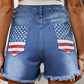 Women's American Flag Printed Washed Denim Shorts