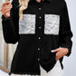 Women's Distressed Loose Raw Edge Sequined Denim Shirt