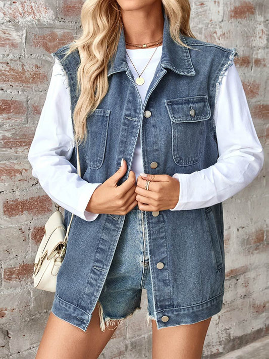 Women's Distressed Loose Denim Waistcoat