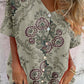 Women's Elegant Resort Boho Pattern Shirt Style Cotton and Linen Top