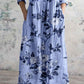 Women's Elegant Ink Painting Floral Pattern Cotton and Linen Dress with Pockets