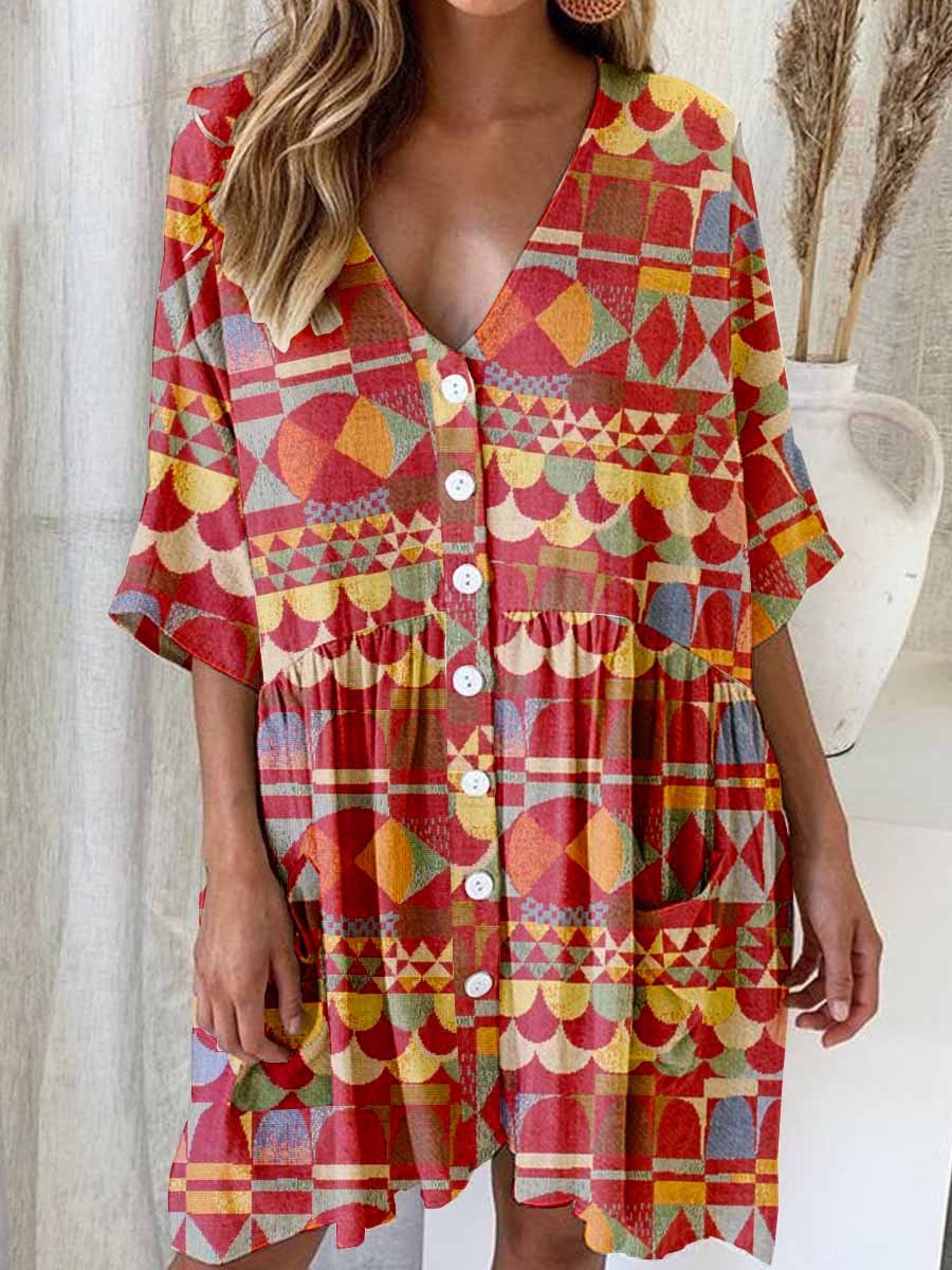 Women's Vintage Art Bohemian Geometric Pattern Dress