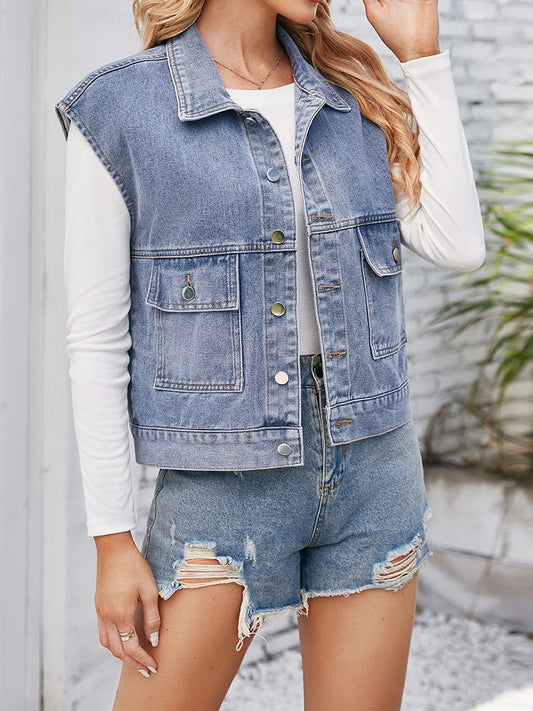 Women's Retro Denim Slim Washed Vest