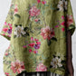 Women's Elegant Floral Pattern Cotton and Linen Top