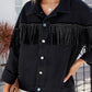 Women's Washed Studded Fringed Denim Jacket Top