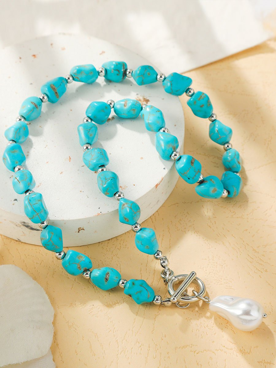 Retro Retro Turquoise Jewelry Bohemian Ethnic Style Turquoise Pearl Necklace for Women