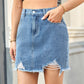 Women's Distressed Frayed Denim Short Skirt