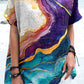 Women's Art Fluid Gradient Print Pattern Linen Top