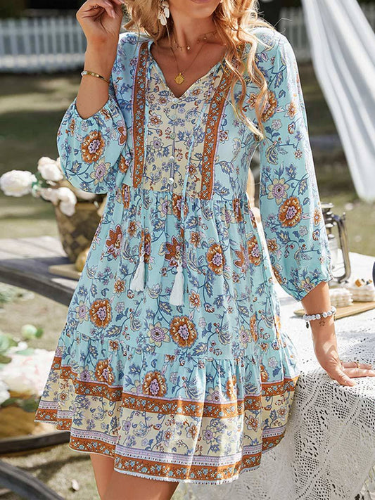 Women's Bohemian Print V-Neck Dress