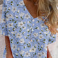 Women's Elegant Floral Pattern Shirt Style Cotton and Linen Top