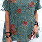 Women's Elegant Simple Decorative  Rose Floral Pattern Round Neck Cotton and Linen Top