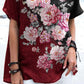 Women's Elegant Irregular Floral Pattern Round Neck Cotton and Linen Top