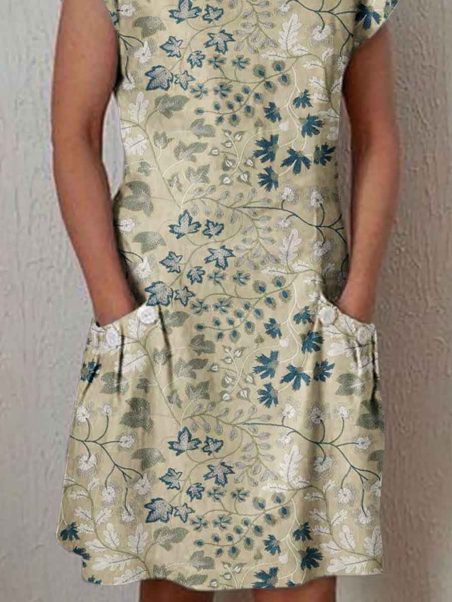 Women's Elegant Floral Pattern Crew Neck Dress