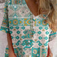 Women's Elegant Vintage Floral Pattern Shirt Style Cotton and Linen Top