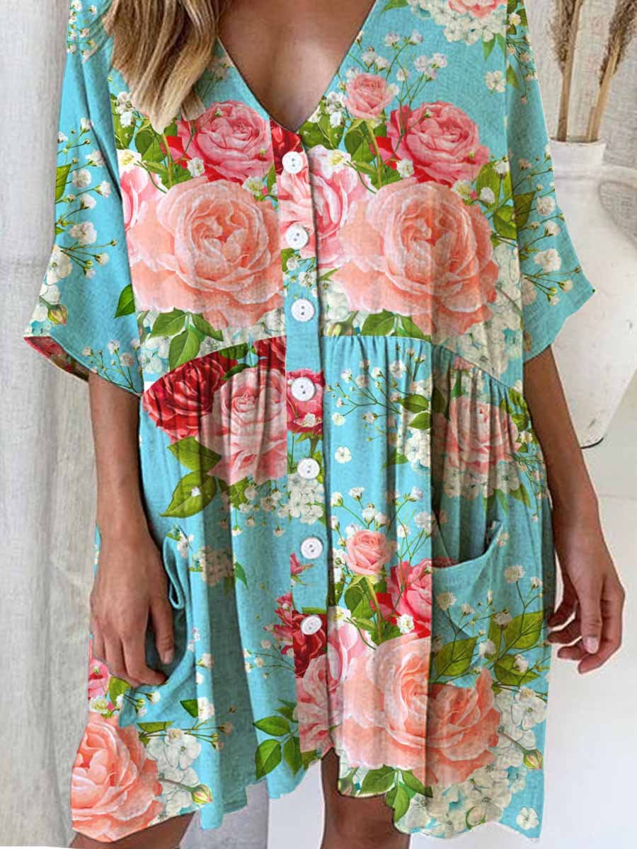 Women's Elegant Simple Rose Floral Pattern Dress