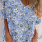 Women's Elegant Floral Pattern Shirt Style Cotton and Linen Top