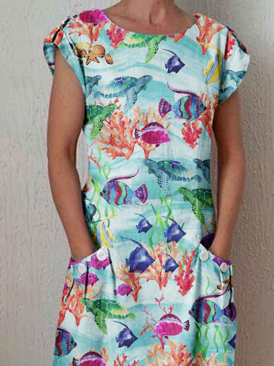 Women's Underwater World Pattern Crew Neck Dress