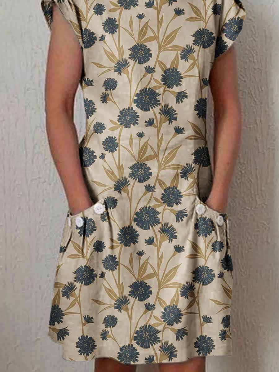 Women's Elegant Floral Pattern Crew Neck Dress