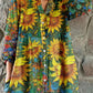 Women's Vintage  Sumflower Floral Pattern Shirt Style Cotton and Linen Dress