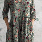 Women's Elegant Vintage Floral Pattern Cotton Dress With Pockets