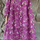 Women's Elegant Simple Floral Pattern Shirt Style Cotton and Linen Dress